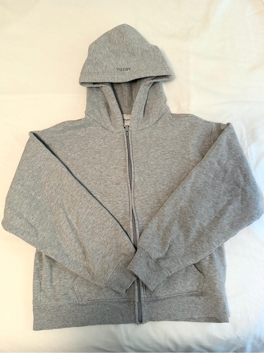 Aritzia Perfect Fit Heather Gray Sweatfleece Zip Hoodie